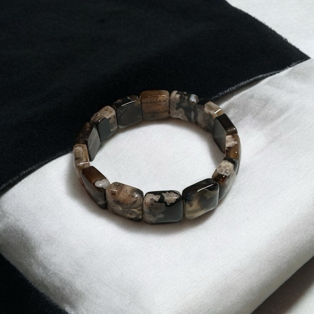 Black Flower Agate Stretch Bracelet